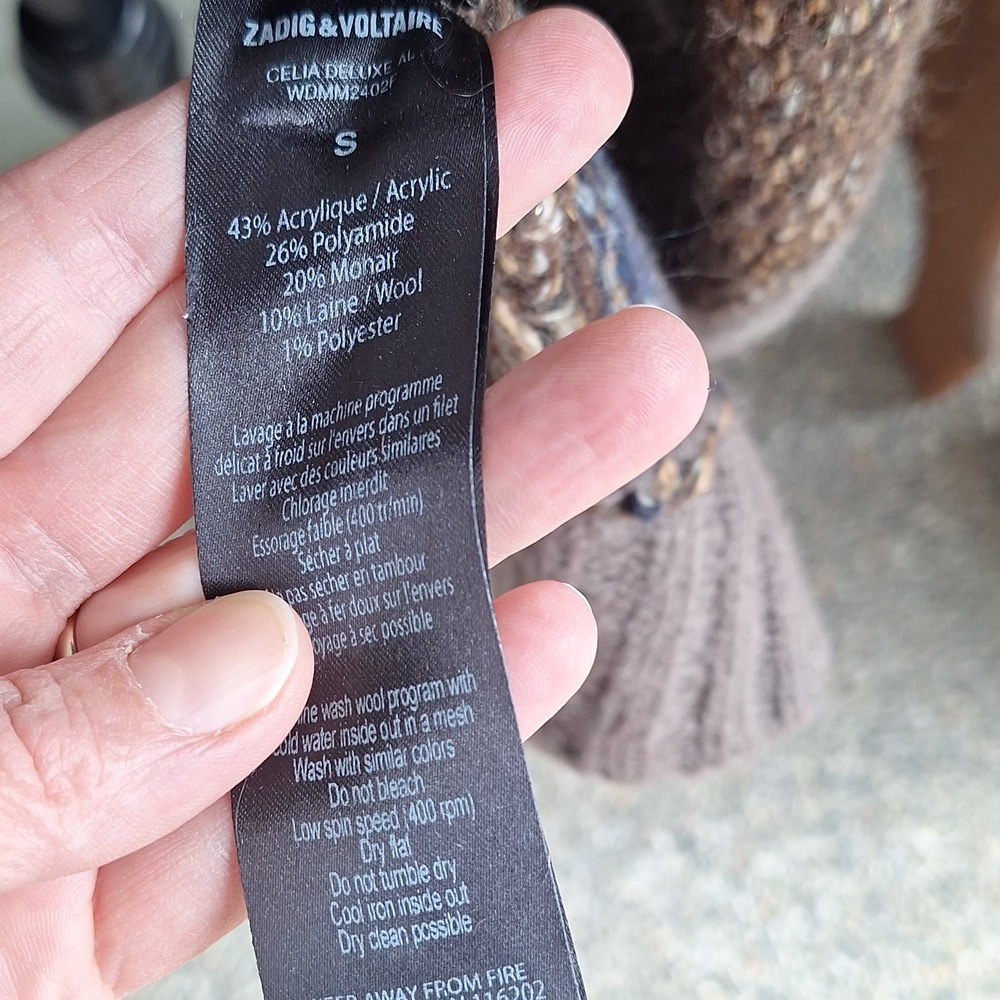 Zadig & Voltaire Deluxe Italian Wool Mohair Maxi Sweater Cardigan Blue Brown S - Picture 4 of 13